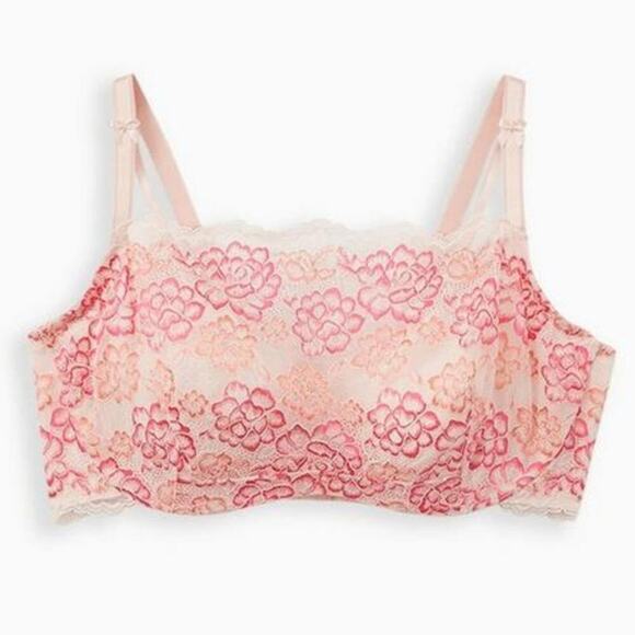 Torrid Bandeau multi way Unlined Balconette Lace Bra in light pink orange 42C - Picture 1 of 12